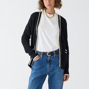 NWT J. CREW Tipped V Neck Cotton Cardigan Sweater Black Ivory XS